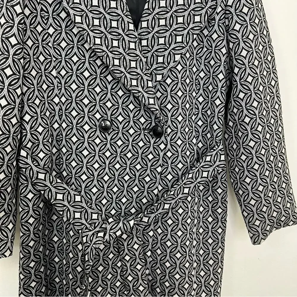 Sofia Cashmere Wool Blend Gray Black Geometric Double Breasted Coat Size Large - Picture 4 of 14